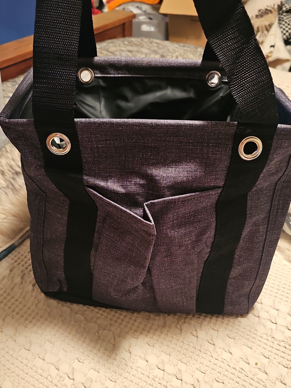 thirty-one Bkack Crosshatch Small Utilit Tote with Front Pocket and Black Straps